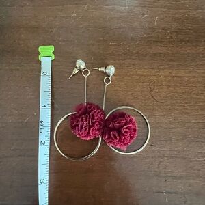 Forever 21 Red Floral Gold Hoop Earrings